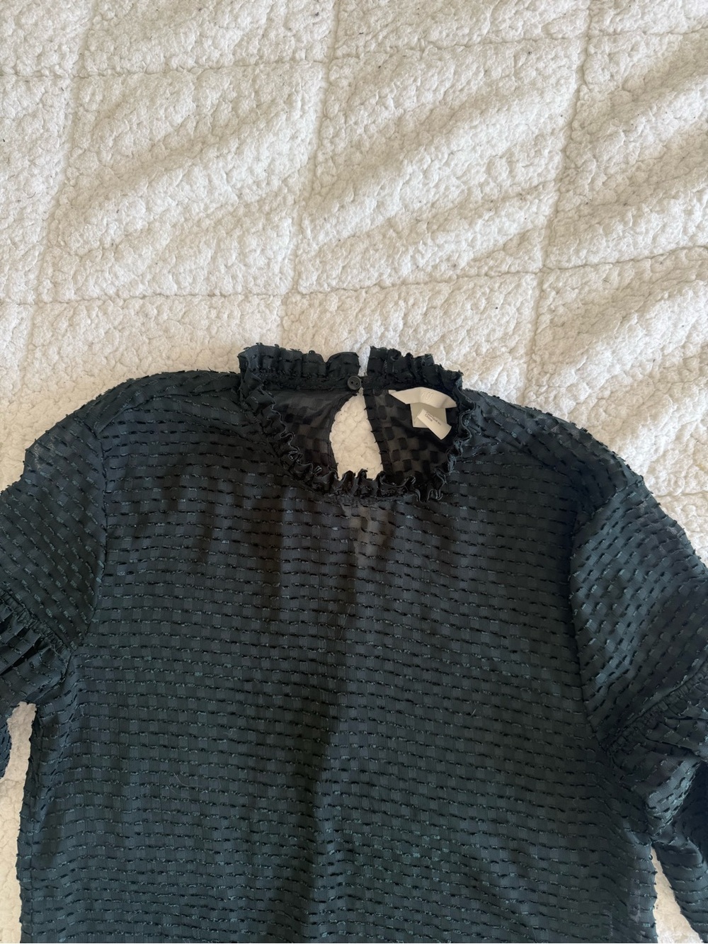 H&M Green Ruffled High-Neck Puff Sleeve Tunic - Picture 2 of 7